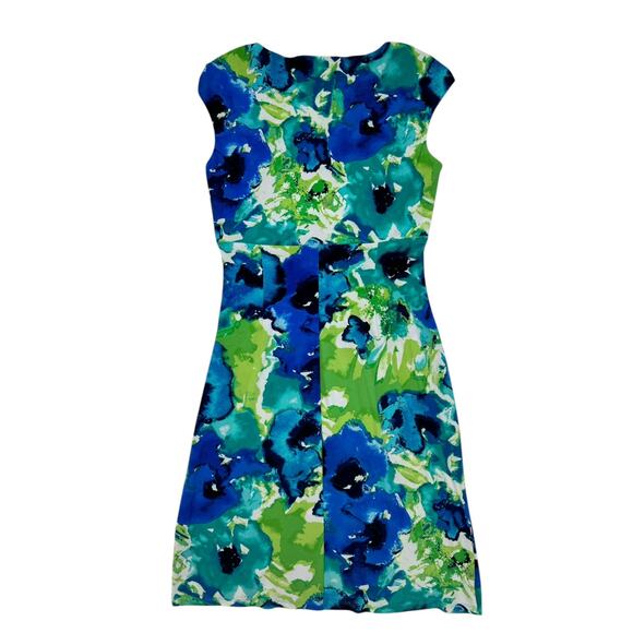 RALPH LAUREN LRL Watercolor Jersey Knit V-neck Dress Size 8 Blue Green Bodycon - Picture 5 of 10